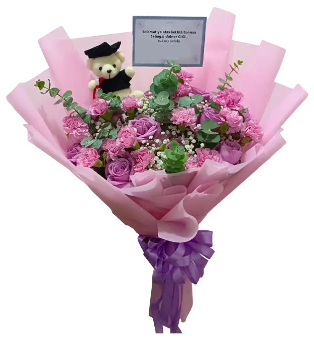 akira-flower-bouquet-soft-purple-roses-carnation-pom-pom-baby-breath-doll-graduation-athaya-florist