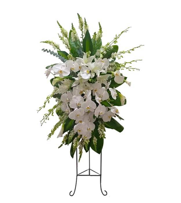 azura-standing-flower-bouquet-orchid-dendrobium-lily-calla-lily-silver-dollar-leaf-snapdragon-athaya-florist