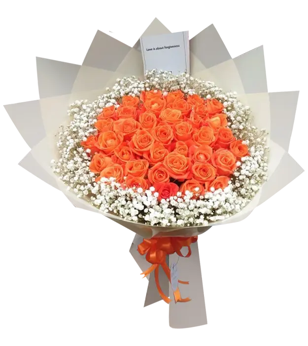 brianna-fresh-flower-bouquet-30-orange-roses-baby-breath-white-wrapping-athaya-florist