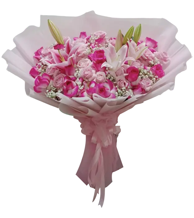 bridgette-fresh-flower-bouquet-pink-roses-lily-baby-breath-athaya-florist