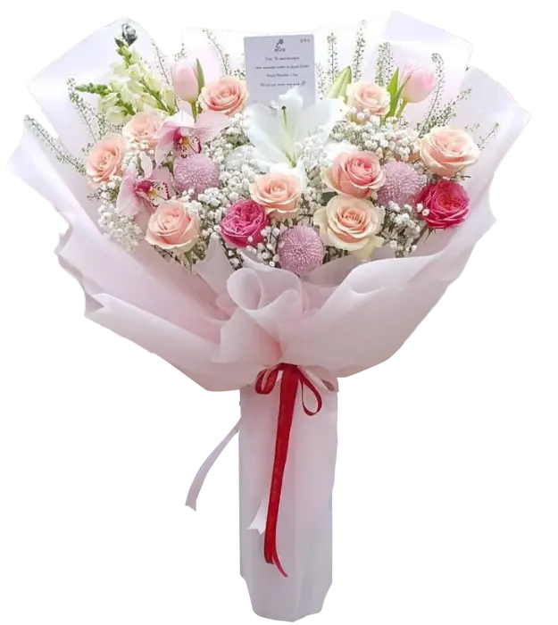 erina-fresh-flower-bouquet- cream-roses-baby-breath-athaya-florist-surabaya