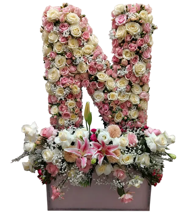 initial-letter-flower-arrangements-pink-white-roses-lily-casablanca-baby-breath-gompie-caspea-carnation-baby-rose-birthday-congratulatory-athaya-florist