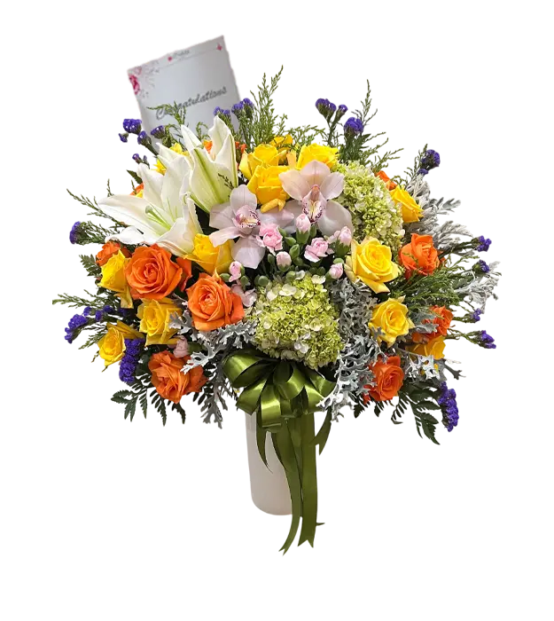 jovanka-bright-table-flower-orang-yellow-roses-orchid-carnation-hydragea-peacock-lily-athaya-florist