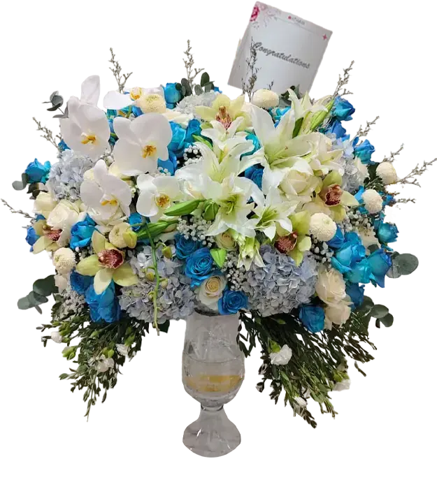 juliette-crystal-vase-white-blue-fresh-flower-arrangement-roses-hydrangea-lily-orchid-cymbidium-baby-breath-carnation-athaya-florist