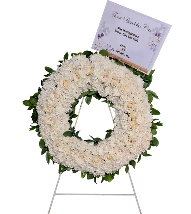 kendra-white-wreath-standing-rest-in-peace-condolence-flower-athaya-florist-semarang