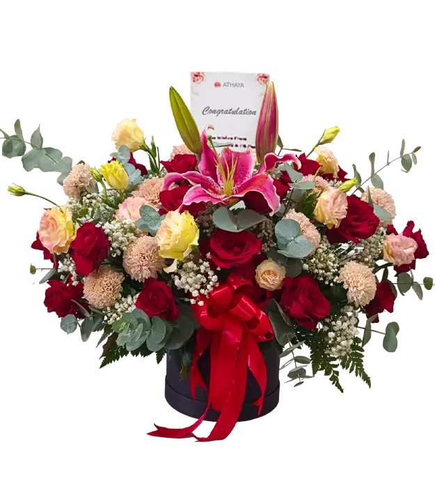 leslie-flower-box-casablanca-roses-pom-pom-baby-breath-carnation-athaya-florist