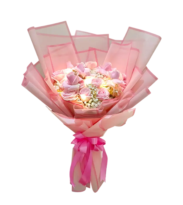 levina-fresh-flower-bouquet-pink-roses-baby-breath-led-light-athaya-florist-jakarta
