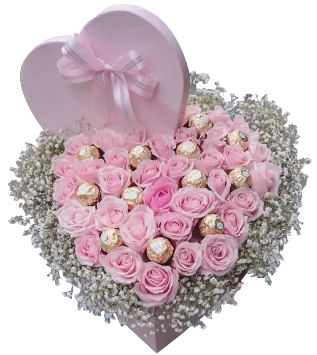 lydia-love-birthday-anniversary-valentine-gift-flower-bos-pink-roses-ferrero-rocher-chocolate-athaya-florist