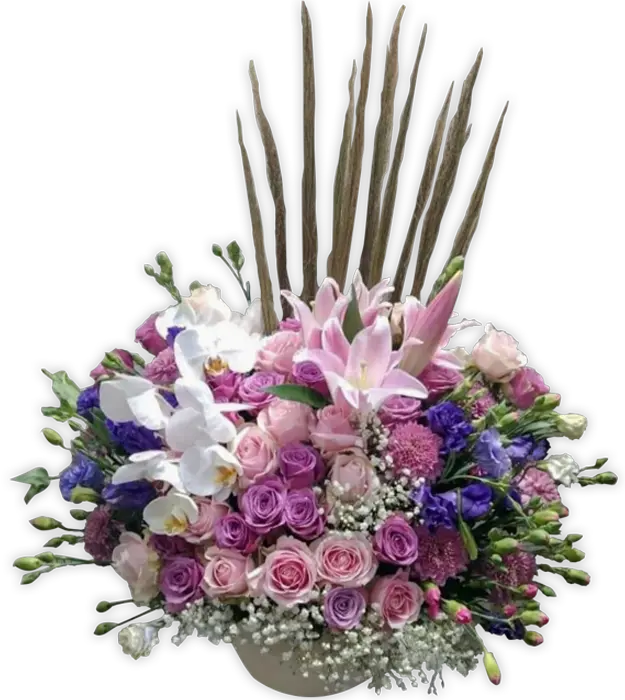 maggie-fresh-flower-arrangements-purple-roses-lily-baby-rose-orchid-baby-breath-athaya-florist