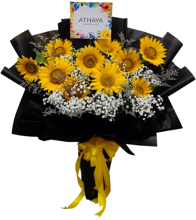 marisol-fresh-flower-bouquet-yellow-sunflower-baby-breath-black-wrapping-athaya-florist-karawang