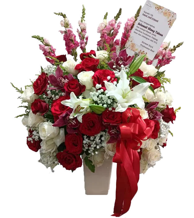 myla-fresh-flower-arrangement-red-white-roses-lily-orchid-cymbidium-snap-dragon-baby-breath-athaya-florist