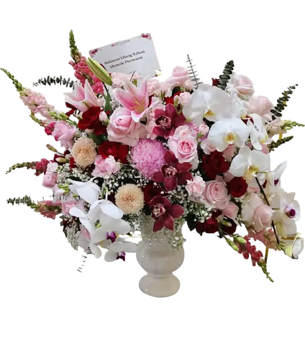 narumi-fresh-flower-arrangement-orchid-cymbidium-roses-carnation-snapdragon-silver-dolar-baby-breath-pompom-gompie-lily-casablanca-athaya-florist