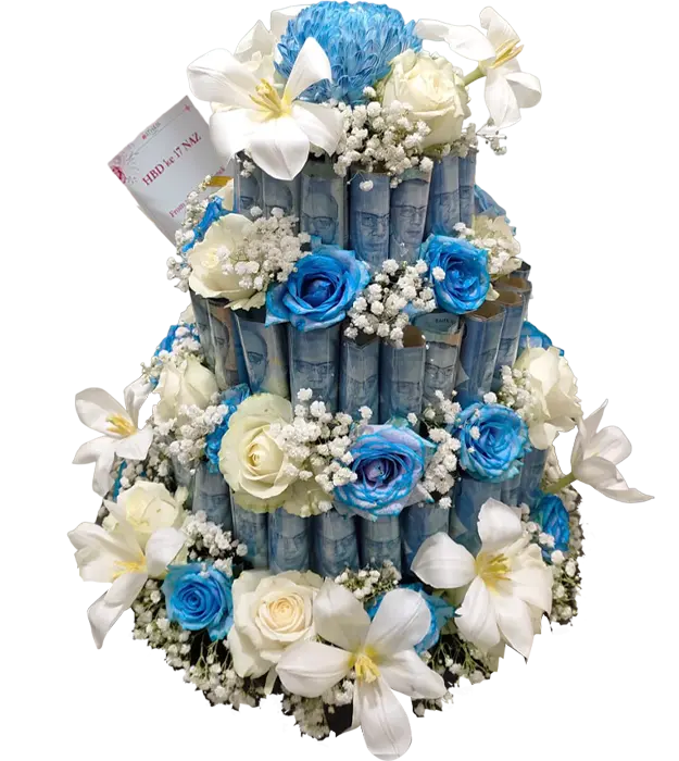 nola-birthday-cake-money-fresh-flower-arrangement-roses-chrysantemum-imported-lily-baby-breath-athaya-florist