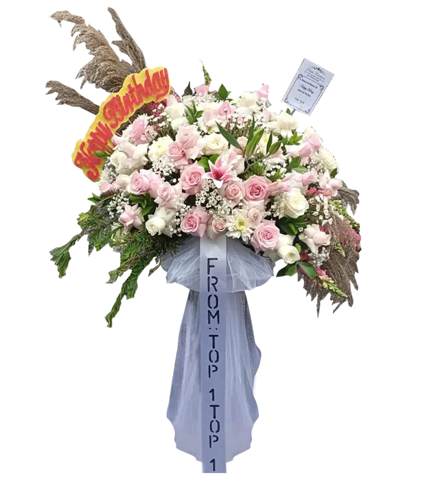 ohana-birthday-anniversary-standing-flower-bouquet-pink-white-roses-athaya-florist