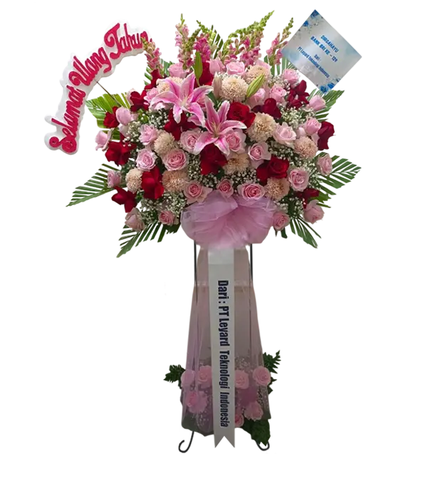 olaf-birthday-standing-flower-bouquet-roses-gompie-lily-snapdragon-baby-breath-athaya-florist