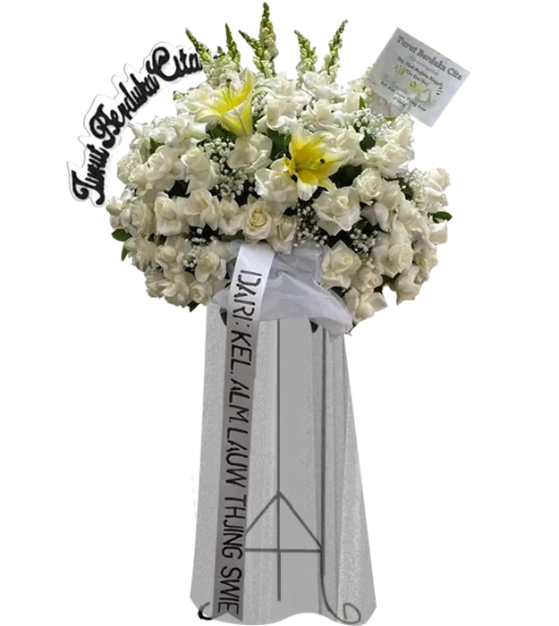talia-white-condolence-standing-flower-bouquet-roses-lily-baby-breath-snapdragon-athaya-florist