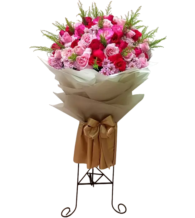 theresa-beautiful-standing-flower-bouquet-pink-roses-fanta-roses-aster-athaya-florist-tangerang