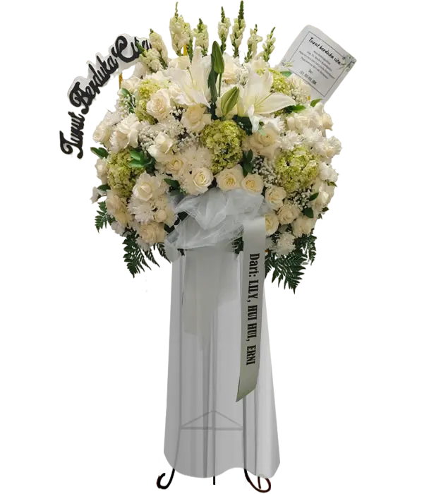 tinara-white-condolence-rest-in-peace-standing-flower-bouquet-athaya-florist-seminyak-bali