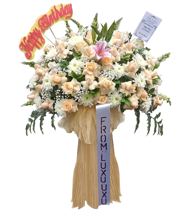 umairah-birthday-annversary-standing-flower-bouquet-white-cream-athaya-florist-rawabelong