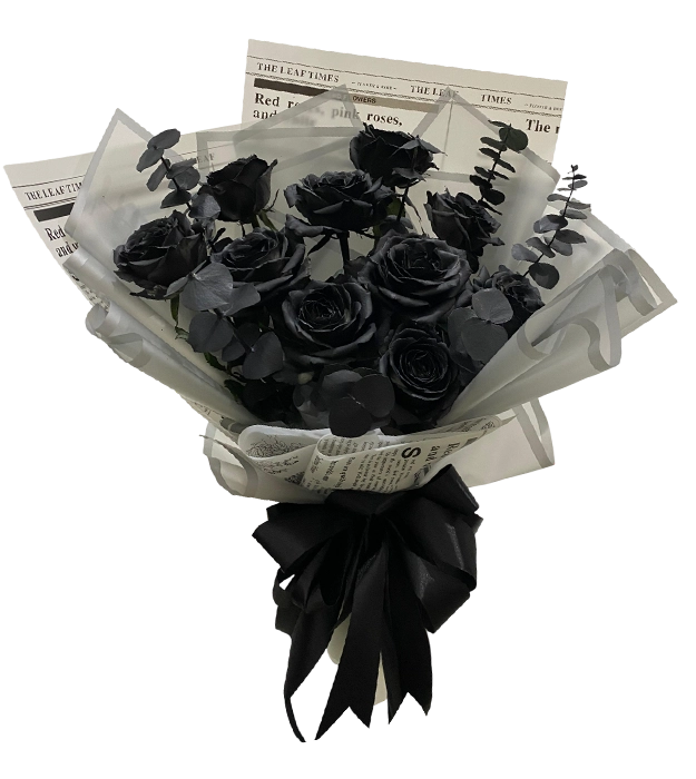 winslet-fresh-flower-bouquet-black-roses-newspaper-wrapping-athaya-florist-jakarta